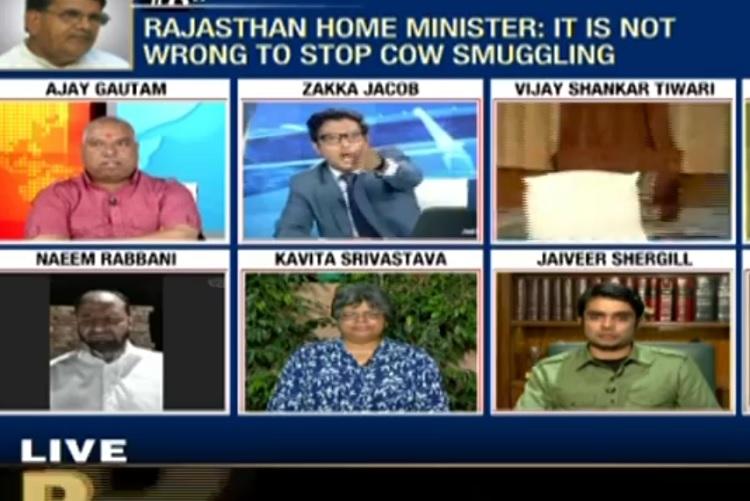 ಬೀಫ್ ಚರ್ಚೆ : ತನ್ನದೇ ಹೊಸ ಕಾನೂನು ಹೇರಲು ಹೊರಟ  ವಿಹಿಂಪ ನಾಯಕನನ್ನು ಷೋ ನಿಂದ ಹೊರಗಟ್ಟಿದ ಟಿವಿ ಪತ್ರಕರ್ತ